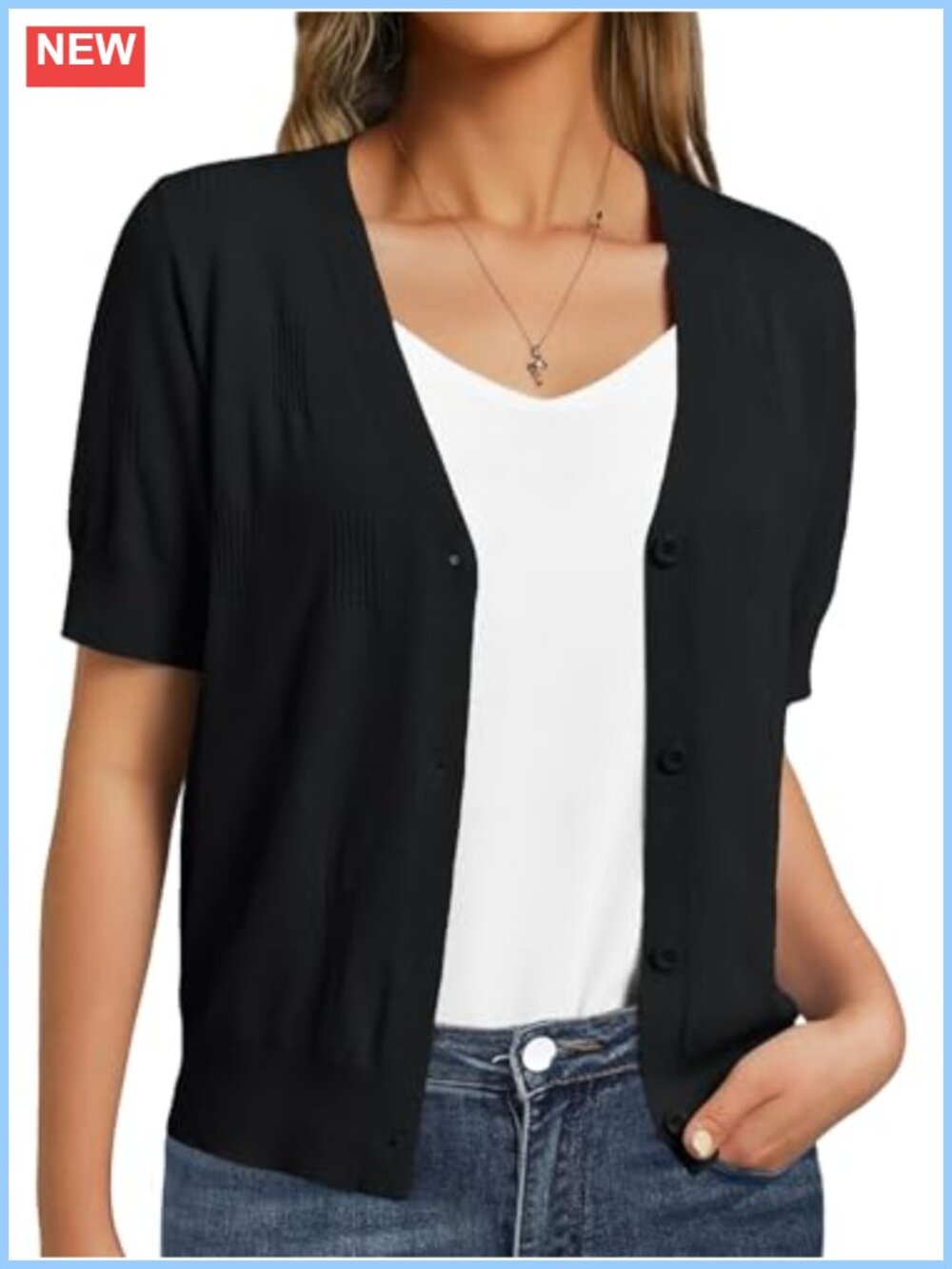 Cropped Short Sleeve Cardigan Lightweight Knit Sweater Business Casual Office